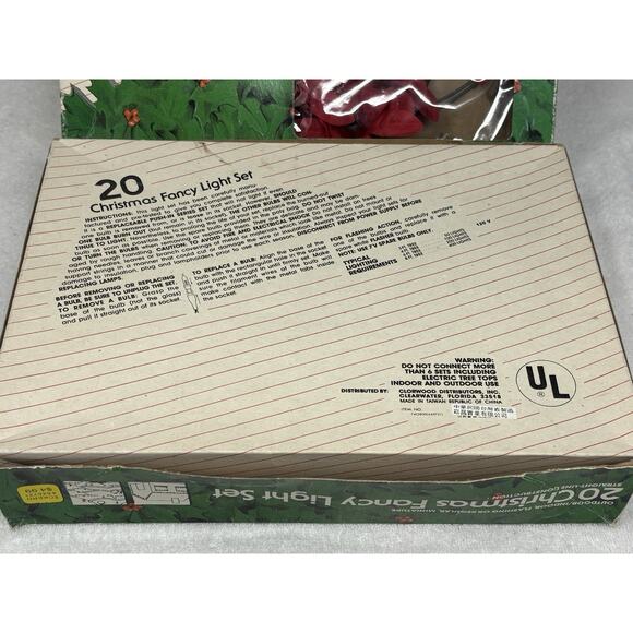 Vtg Christmas Poinsettia Fancy Light 2 Sets String EVERGLOW 40 Lights Total - Picture 9 of 12